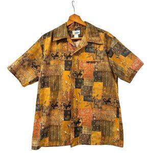 Vintage Gold, Brown and Orange  Andrade Hawaiian Shirt with Patchwork Design